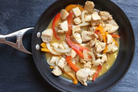 Orange Chicken Stir Fry from Katie at Mom to Mom Nutrition via LizsHealthyTable.com