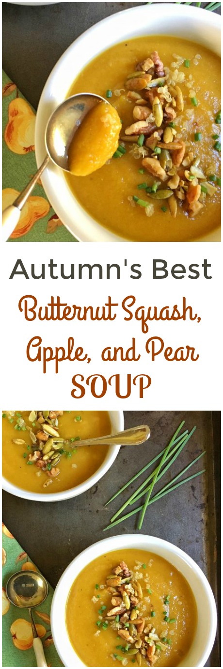 Autumn's Best Butternut Squash, Apple, and Pear Soup via LizsHealthyTable.com