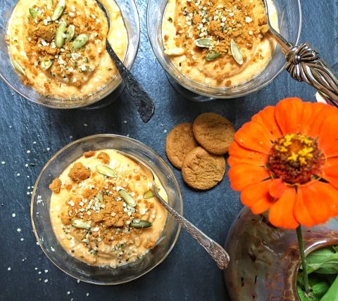 Healthy Gingersnap Pumpkin Mousse via LizsHealthyTable.com