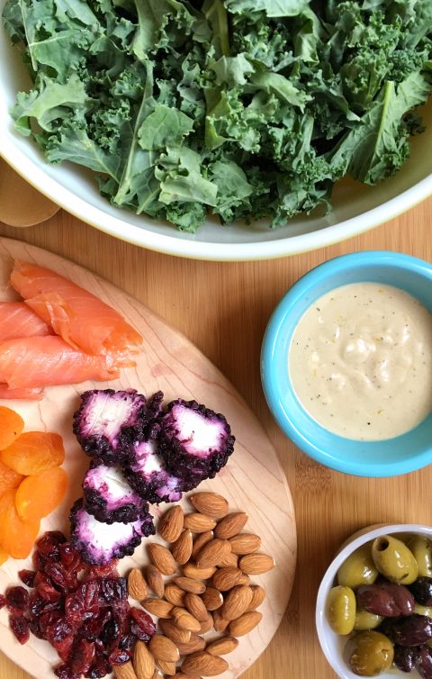 Kale Salad with Lemon Yogurt Dressing via LizsHealthyTable.com Kale Salad with Lemon Yogurt Dressing via LizsHealthyTable.com