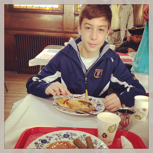 Simon having pancakes viz LizsHealthyTable.com