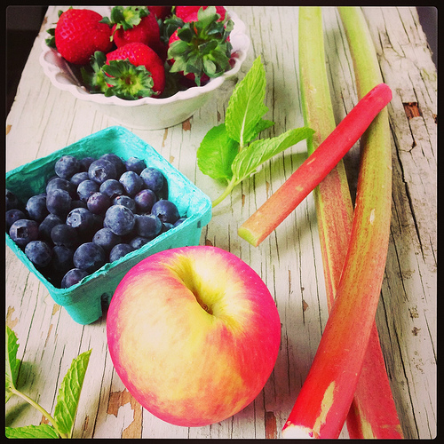 Apple Rhubarb and Berry Crisp via LizsHealthyTable.com