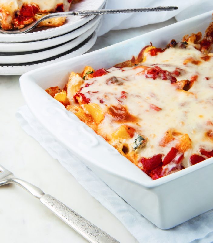Liz's Healthy Table #podcast Modern Italian Cooking via LizsHealthyTable.com ziti bake
