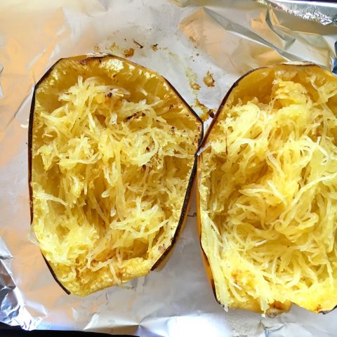 Cheesy Broccoli-Stuffed Spaghetti Squash Bowls via lizshealthytable.com #vegetarian