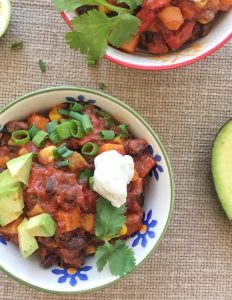 Sweet Potato and Black Bean Chili via LizsHealthyTable.com #chili #vegetarian #sweetpotatoes #beans