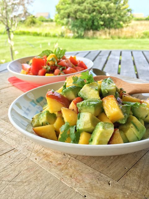 Peach and Avocado Sunshine Salad via LizsHealthyTable.com