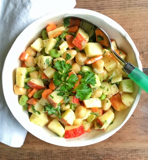 Crunchy, Juicy Apple, Edamame and Chickpea Salad via LizsHealthyTable.com