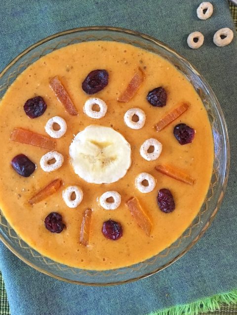 Carrot Sunshine Smoothie Bowl viaLizsHealthyTable.com