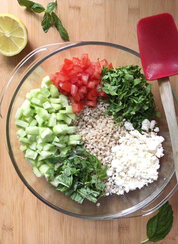 Barley Salad with Cucumbers, Tomatoes, and Arugula via lizshealthytable.com