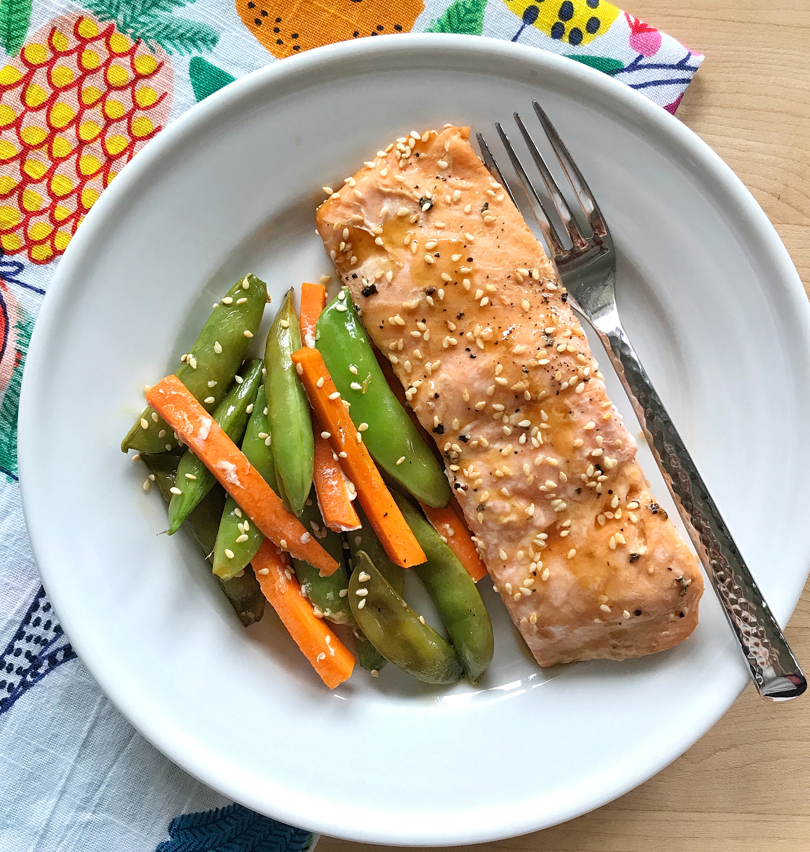 Teriyaki Salmon, Snow Pea, and Carrot Packets via LizsHealthyTable.com