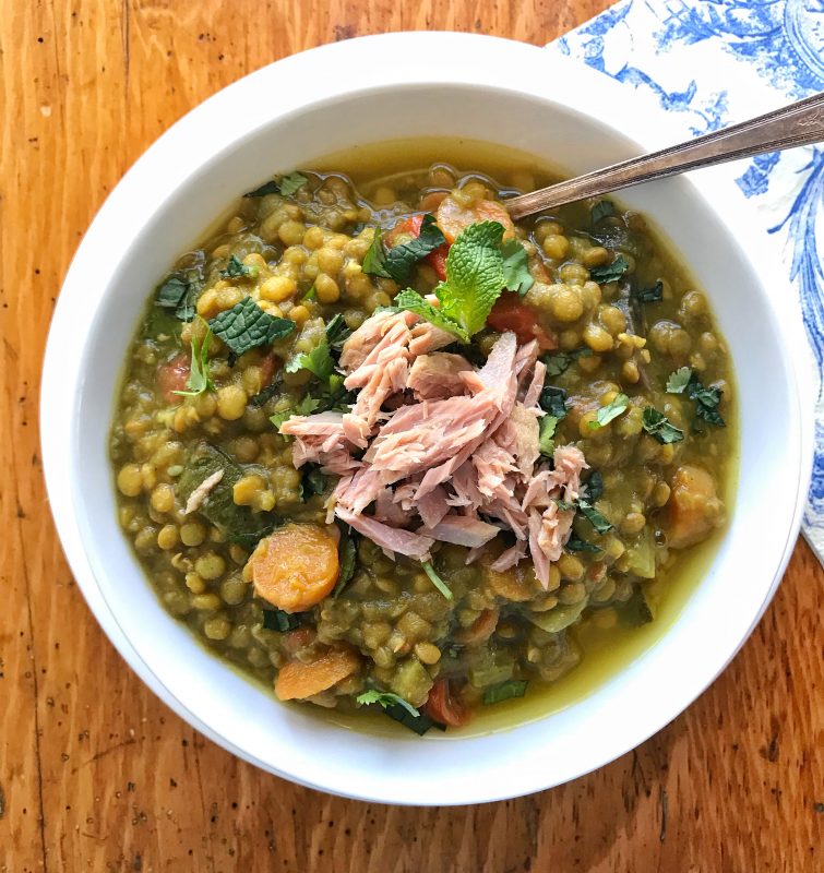 Instant Pot Lentil and Vegetable Soup with Herbs & Sardines via LizsHealthyTable.com #omegas4health