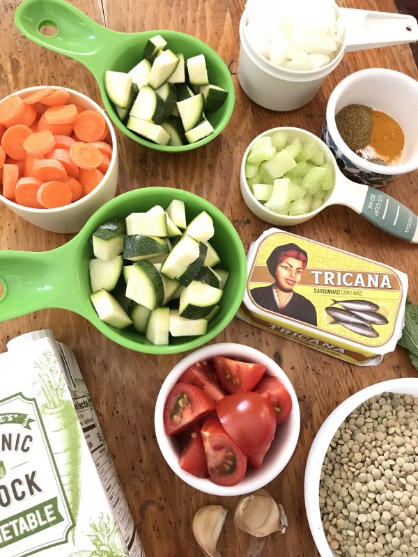 Instant Pot Lentil and Vegetable Soup with Herbs & Sardines via LizsHealthyTable.com #omegas4health