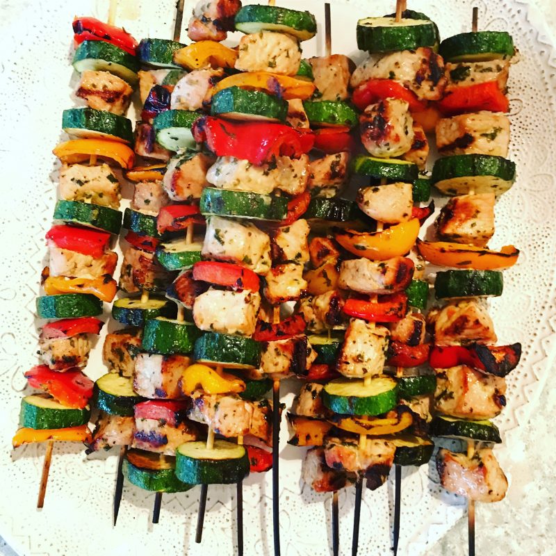 Pork and Vegetable Kabobs via LizsHealthyTable.com 
