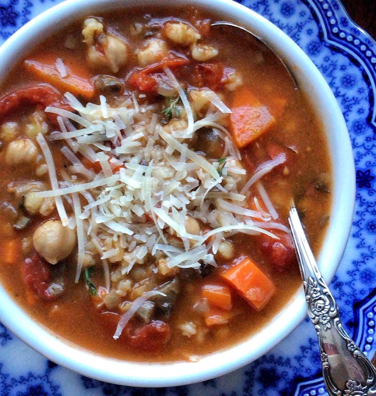 Barley, chickpea and carrot soup #InstantPot via LizsHealthyTable.com