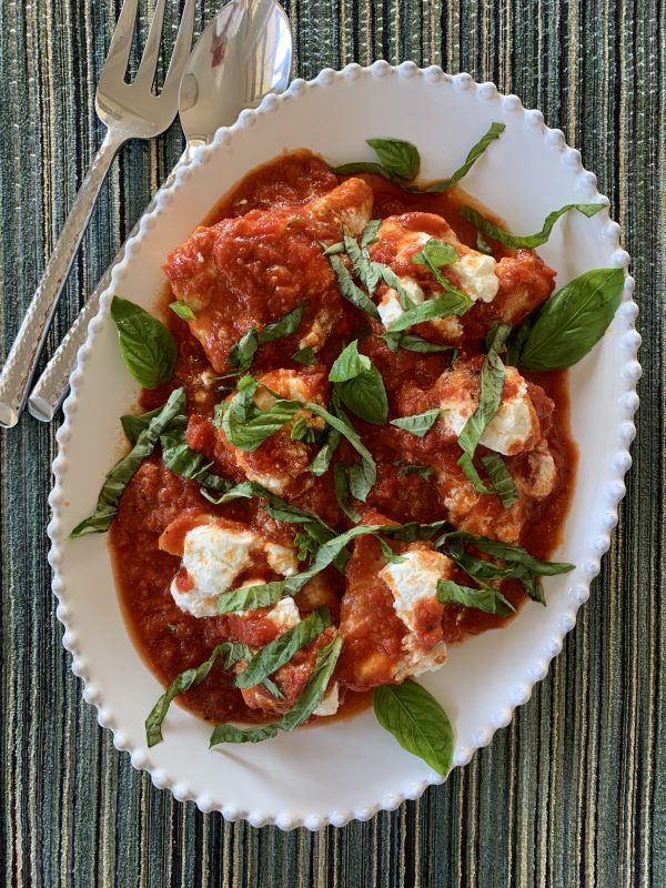 Skillet Chicken with Goat Cheese Sauce via LizsHealthyTable.com