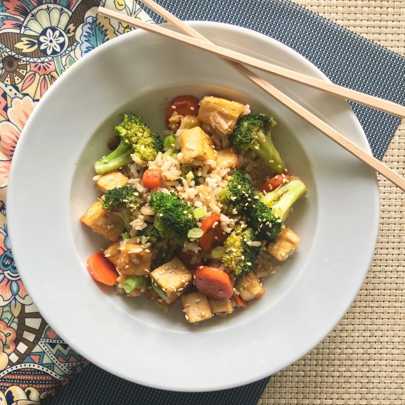 Tofu Stir-Fry With Broccoli and Carrots via LizsHealthyTable.com #familymealsmonth
