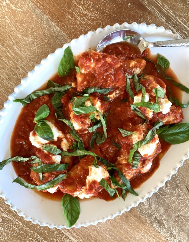 Skillet Chicken with Goat Cheese Sauce via LizsHealthyTable.com