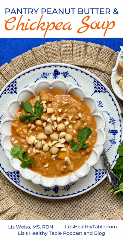 Pantry Peanut Butter & Chickpea Soup via lizshealthytable.com #quarantinekitchen #HaveAPlant