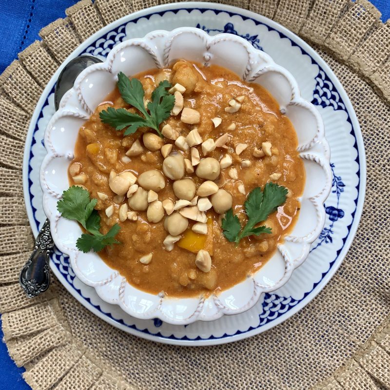 Pantry Peanut Butter & Chickpea Soup via lizshealthytable.com #QuarantineKitchen