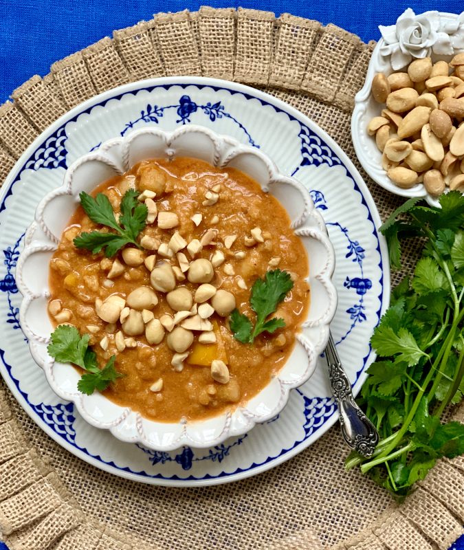 Pantry Peanut Butter & Chickpea Soup via lizshealthytable.com #quarantinekitchen