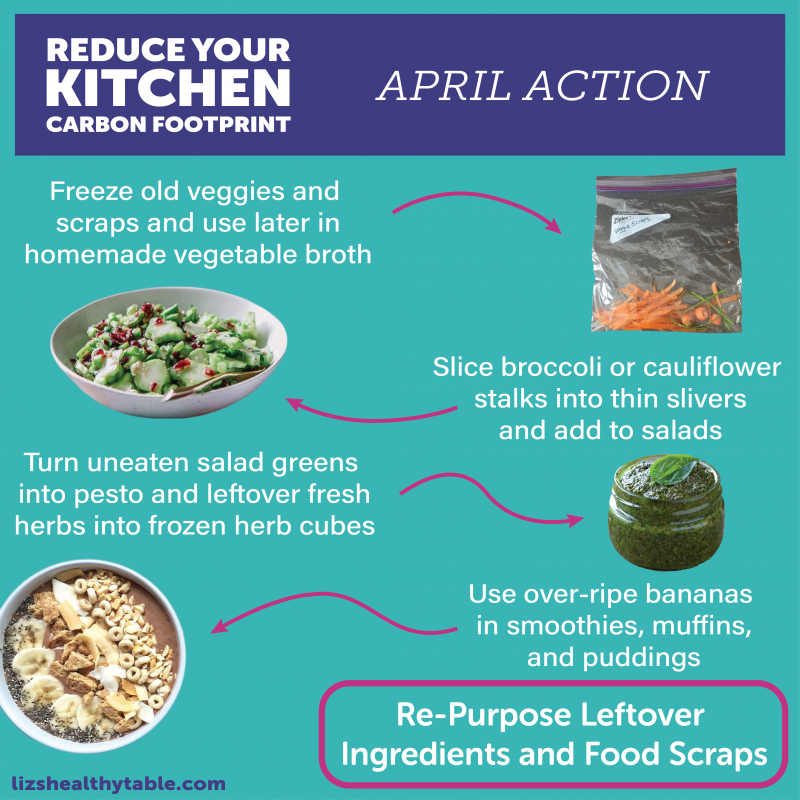 Reduce Your Kitchen Carbon Footprint: Re-Purpose Leftover Ingredients and Food Scraps to Slash Food Waste via lizshealthytable.com