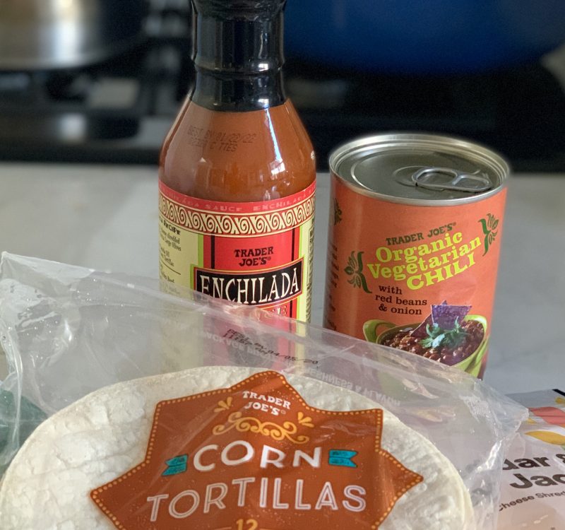 Quick Pantry Meal: Enchilada Casserole with Frozen Spinach and a Can of Bean Chili #quarantinekitchen via LizsHealthyTable.com
