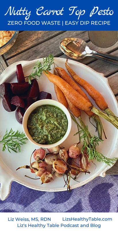 Nutty Carrot Top Pesto via LizsHealthyTable.com
