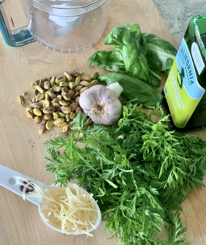 Nutty Carrot Top Pesto via LizsHealthyTable.com