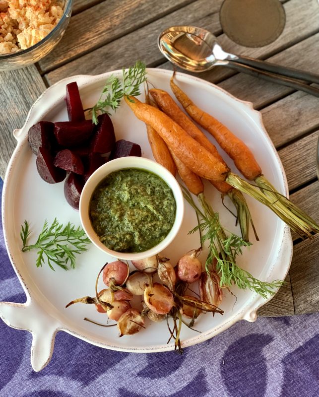 Nutty Carrot Top Pesto via LizsHealthyTable.com