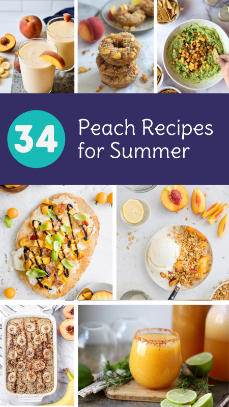 34 Peach Recipes for National Peach Month via lizshealthytable.com #peaches #nutrition
