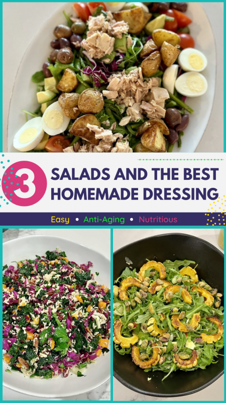 3 Salads and the BEST Homemade Olive Oil & Lemon Salad Dressing Recipe via lizshealthytable.com #salad
