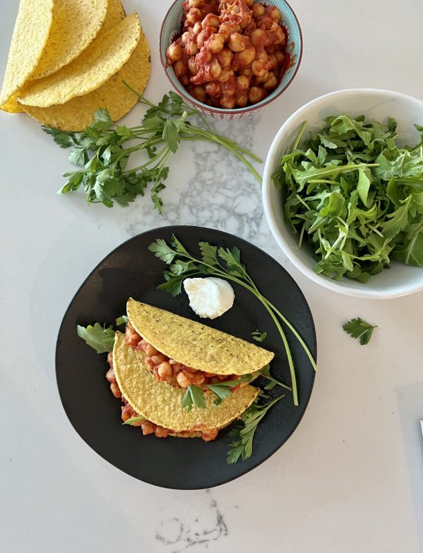 Spicy Chickpea Tacos with Arugula via LizsHealthyTable.com
