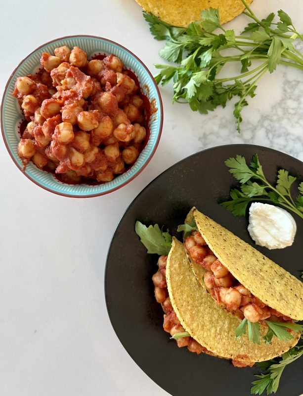 Spicy Chickpea Tacos with Arugula via LizsHealthyTable.com