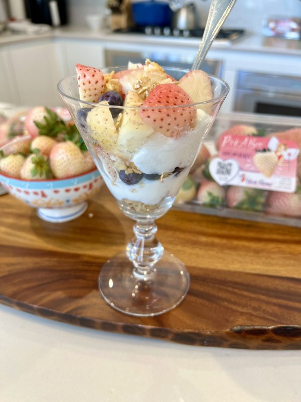 How I Add Excitement to Breakfast with Pretty Pink-a-Boo Pineberries® via lizshealthytable.com #parfait