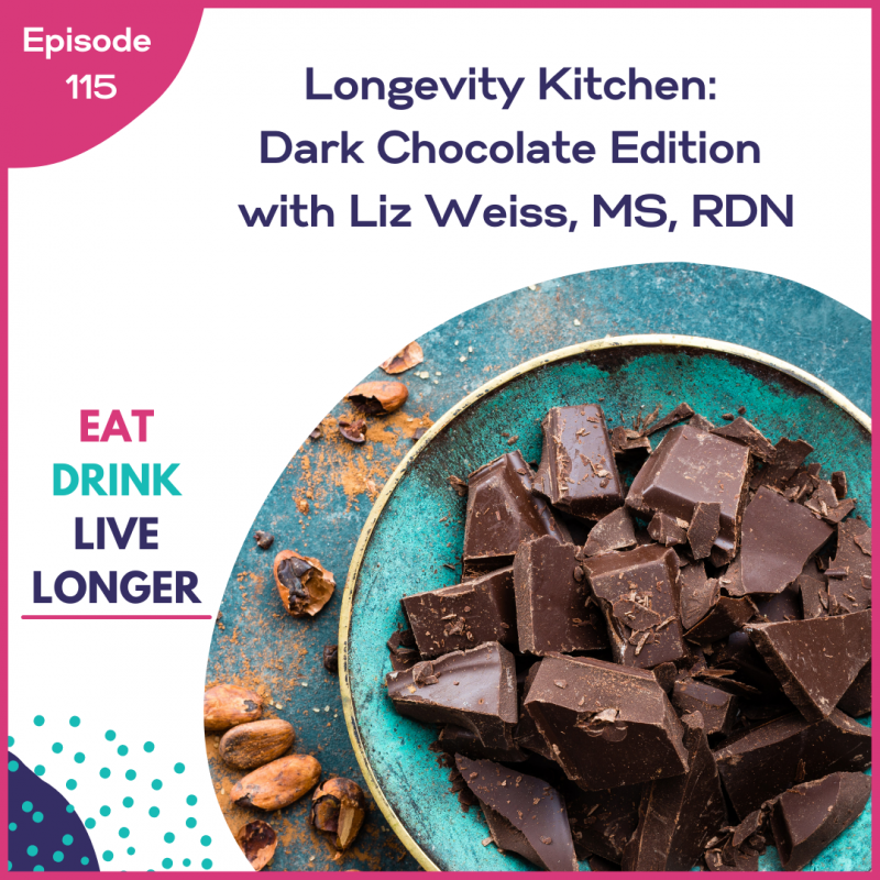 Podcast Episode 115: Longevity Kitchen: Dark Chocolate Edition via lizshealthytable.com #podcast