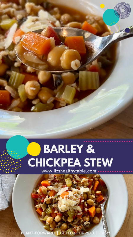 Barley and Chickpea Stew via lizshealthytable.com #vegetarian #plantbased