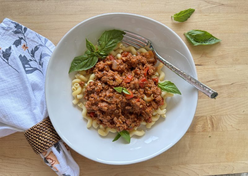 Plant-Based Bolognese via lizshealthytable.com